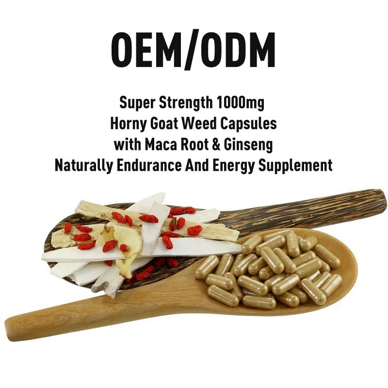 OEM قوة عظمى 1000mg كبسولات أعشاب الماعز قرنية مع جذور الماكا والجينسنغ