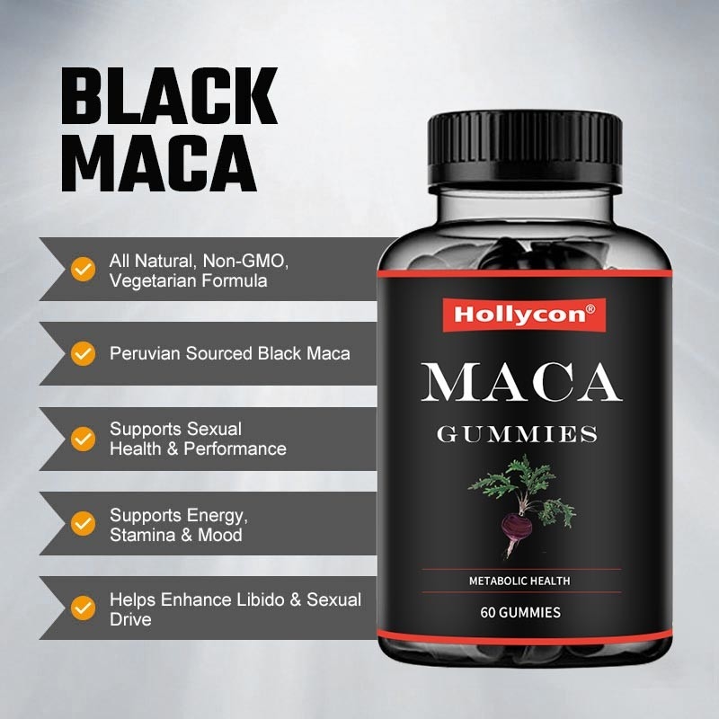 ODM Maca Root Gummies أسود أحمر أصفر دعم هرموني لتوازن الطاقة يحسن التركيز المزاج