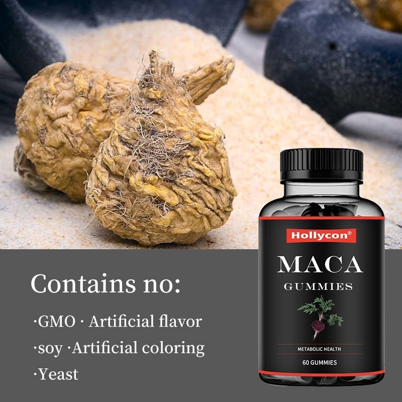 ODM Maca Root Gummies أسود أحمر أصفر دعم هرموني لتوازن الطاقة يحسن التركيز المزاج