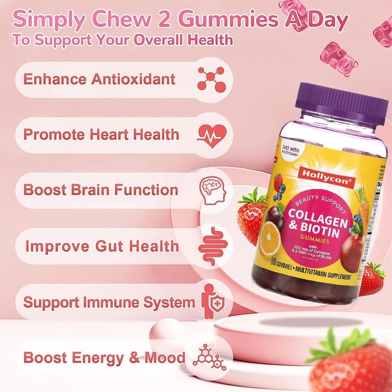 غرف الأبحاث OEM Red Biotin Vitamin Gummies 30 حصة لكل حاوية إنتاج غير ملوث