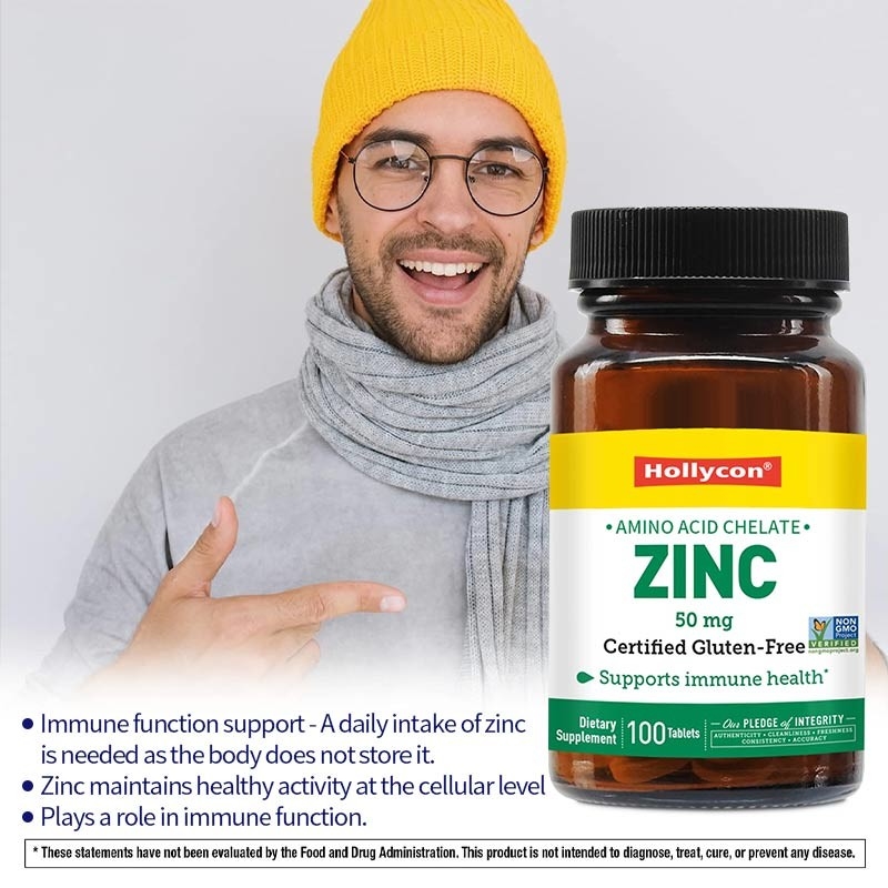 OEM و ODM العلامة التجارية الخاصة الزنك 50mg حمض أميني كيلات أقراص 100ct معتمدة خالية من الغلوتين
