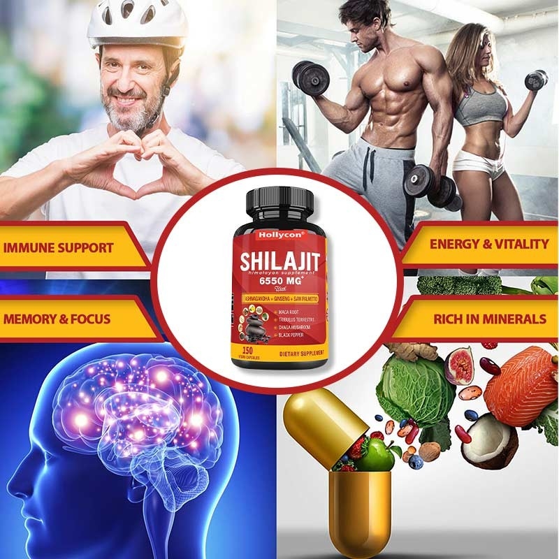 مكملات هيمالايا شيلاجيت للطاقة والدعم المناعي المشترك أشواغندا الجينسنغ رأى بالميتا ماكا