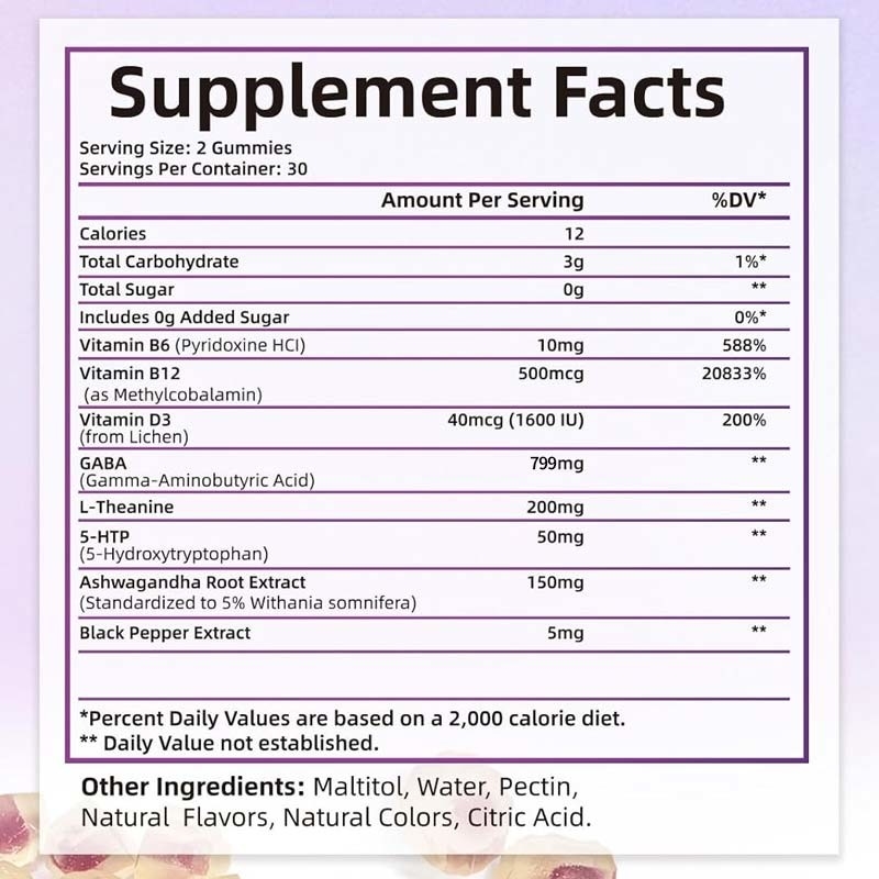 مصنع غابا مع L-Theanine 5-HTP فيتامينات D3 B12 تخفيف الإجهاد