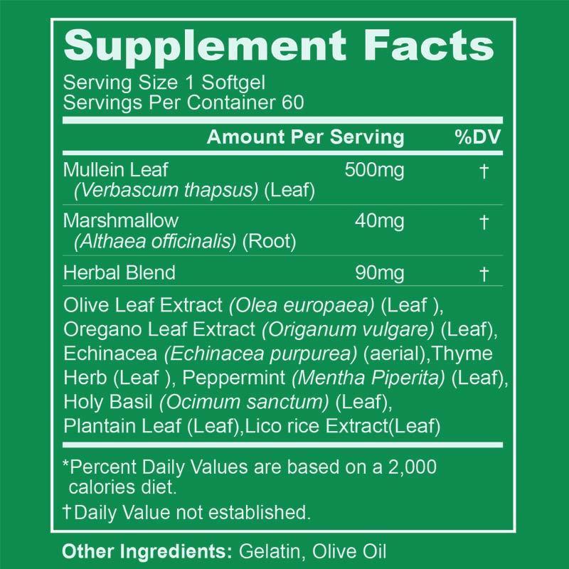 مستخلص أوراق مولين للرئة كبسولات هلامية، تطهير الرئة للمدخنين، تنظيف الرئة لدعم الجهاز التنفسي، مكملات عشبية، نباتي، غير معدل وراثيًا، دعم المناعة والجهاز الهضمي، 180 كبسولة، تكفي لمدة 180 يومًا