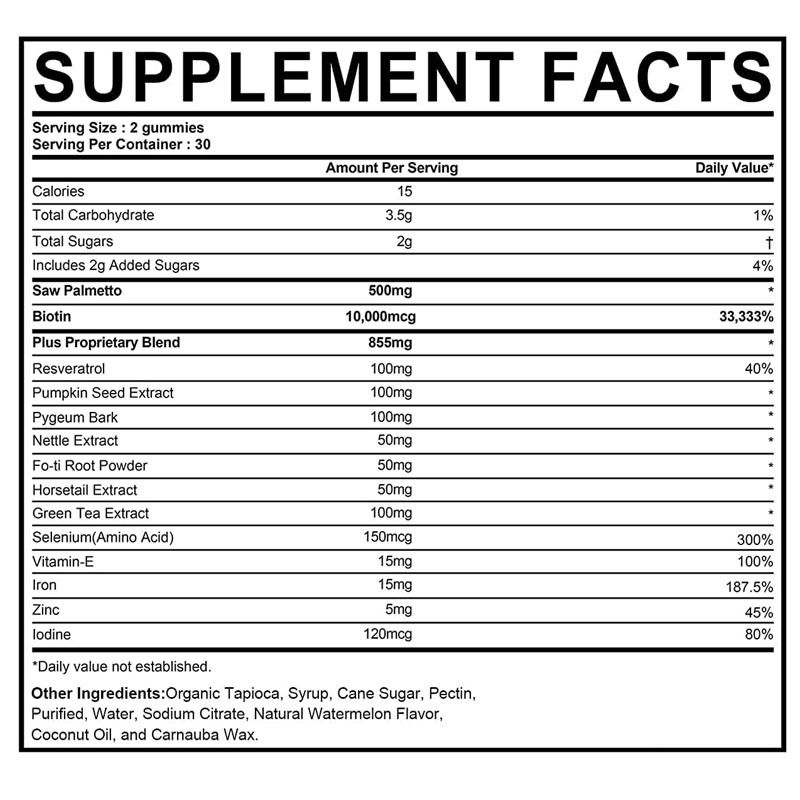 مكمل نمو الشعر في المصنع للنساء والرجال، علكة مانعة لـ DHT تدعم التوازن الهرموني وصحة البروستاتا، علكة المنشار بالميتو