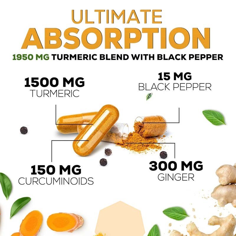 مكملات الكركمين من الكركم OEM مع الكركم العضوي والزنجبيل الفلفل الأسود لأفضل امتصاص الدعم المشترك كبسولة الكركمين