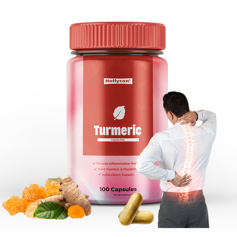 كبسولات الكركم ذات الملصق الخاص، تحتوي على 100 كبسولة لكل زجاجة لدعم الجهاز الهضمي وجرعة يومية 3 كبسولات