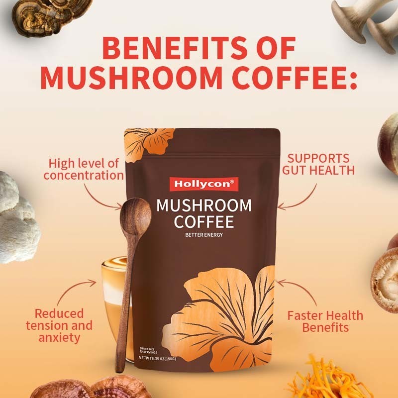 OEM Mushrooms Instant Coffee Better Energy Focus Digestion Immunity Cordyceps Lions Mane Turkey Tail Mushroom Coffee