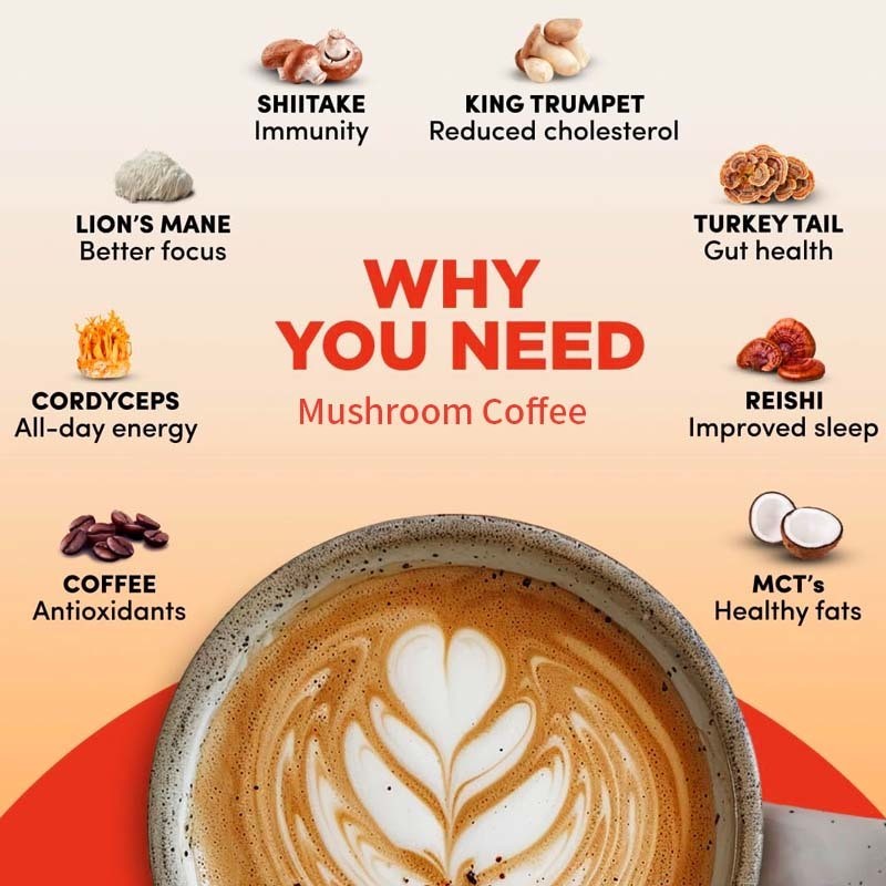 OEM Mushrooms Instant Coffee Better Energy Focus Digestion Immunity Cordyceps Lions Mane Turkey Tail Mushroom Coffee