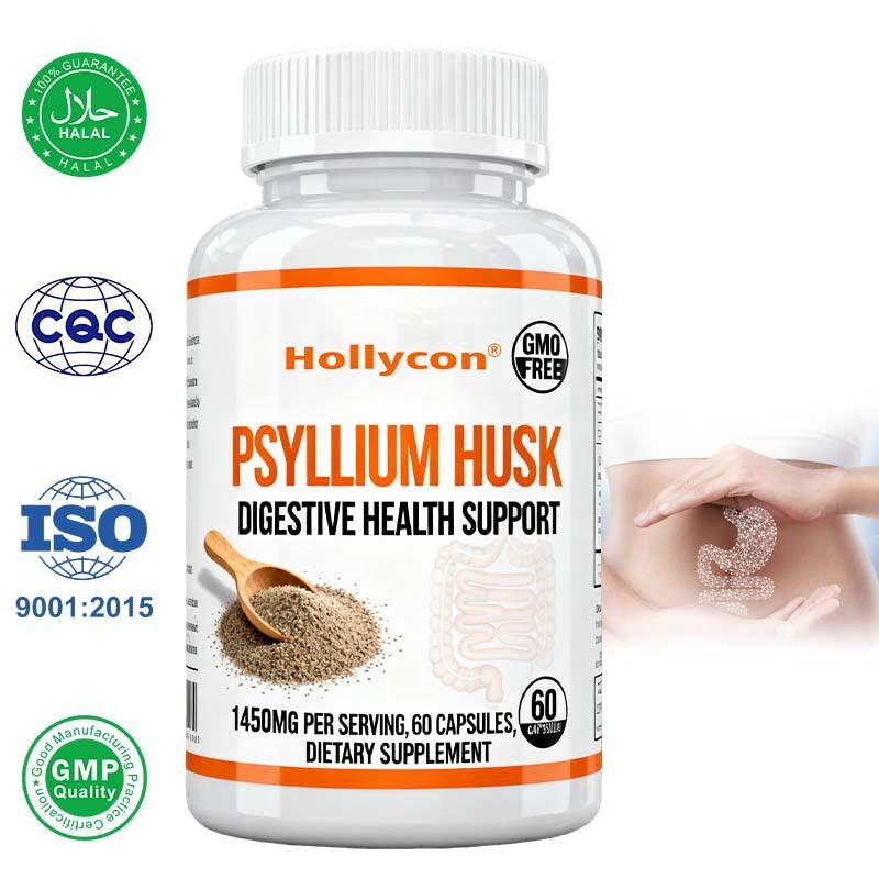 كبسولات Psyllium Husk 60 Count مكمل دعم الأمعاء والقولون يعزز صحة الجهاز الهضمي والنظامية غير المعدلة وذات صيغة عالية الألياف خاصة ، OEM متاحة ، سعر المصنع