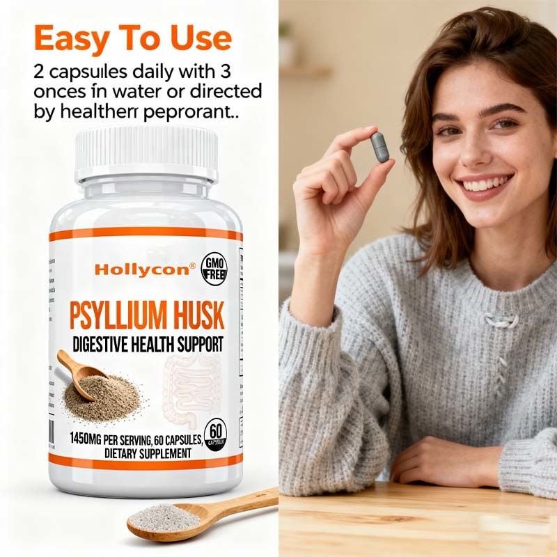 كبسولات Psyllium Husk 60 Count مكمل دعم الأمعاء والقولون يعزز صحة الجهاز الهضمي والنظامية غير المعدلة وذات صيغة عالية الألياف خاصة ، OEM متاحة ، سعر المصنع