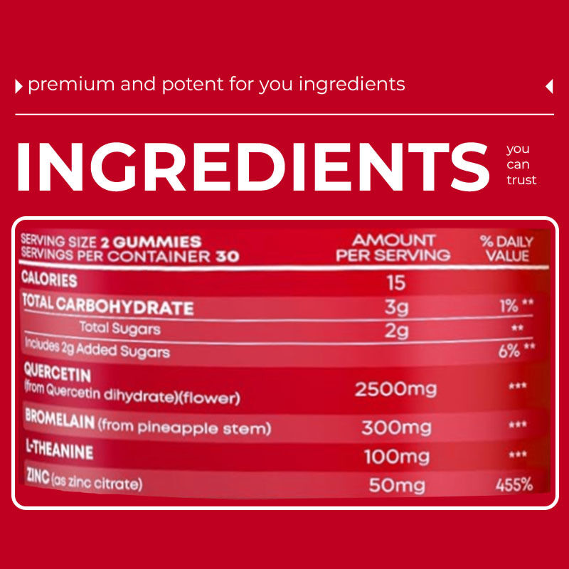 الملصق الخاص بروميلين L-theanine الزنك مكملات النباتية المكملات الغذائية للأطفال البالغين الكويرسيتين العلكة