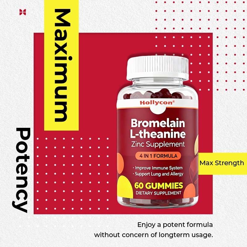 الملصق الخاص بروميلين L-theanine الزنك مكملات النباتية المكملات الغذائية للأطفال البالغين الكويرسيتين العلكة