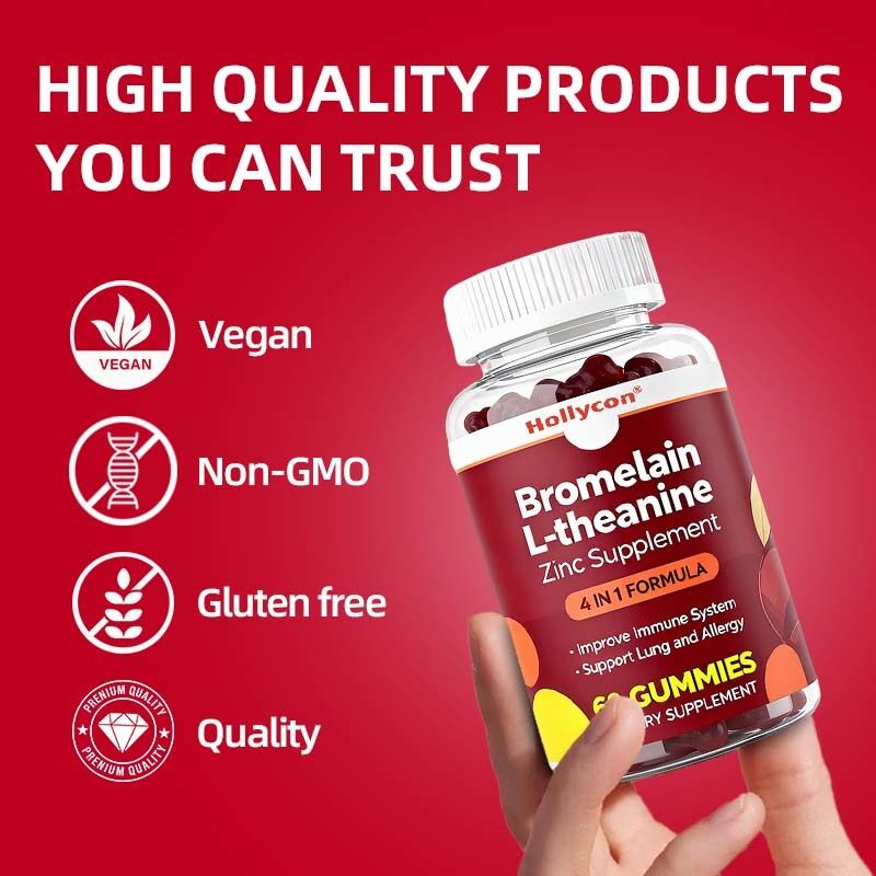 الملصق الخاص بروميلين L-theanine الزنك مكملات النباتية المكملات الغذائية للأطفال البالغين الكويرسيتين العلكة
