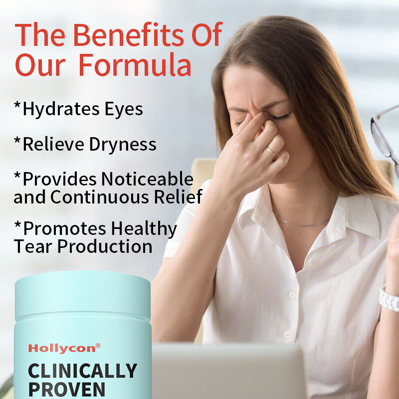 مكمل طبي مثبت سريريًا لترطيب العينين من الداخل لتخفيف طويل الأمد، مكمل للعناية بالعينين يخفف الجفاف