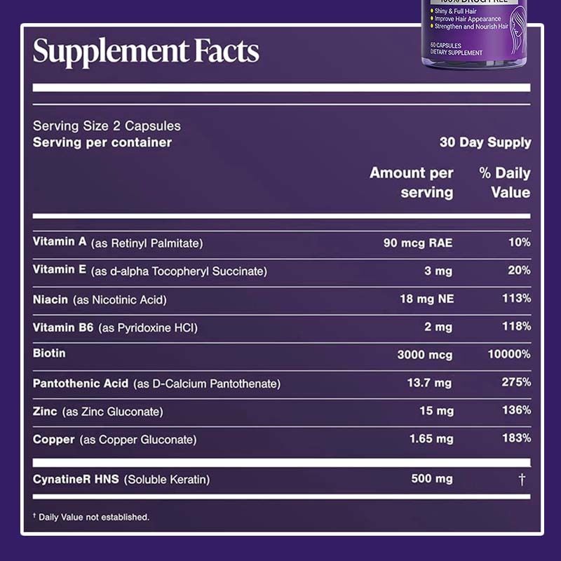 OEM/ODM Manufacturer 4D Hair Growth Cycle Supplement for Women for Full & Strong Shiny & Nourished Hair with Keratin & Biotin