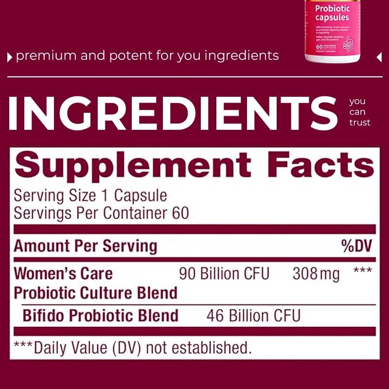 كبسولات بروبيوتيك عالية الفعالية لصحة الأمعاء والهضم 46 مليار CFU Bifido Probiotic مزيج كبسولات بروبيوتيك للعناية بالنساء