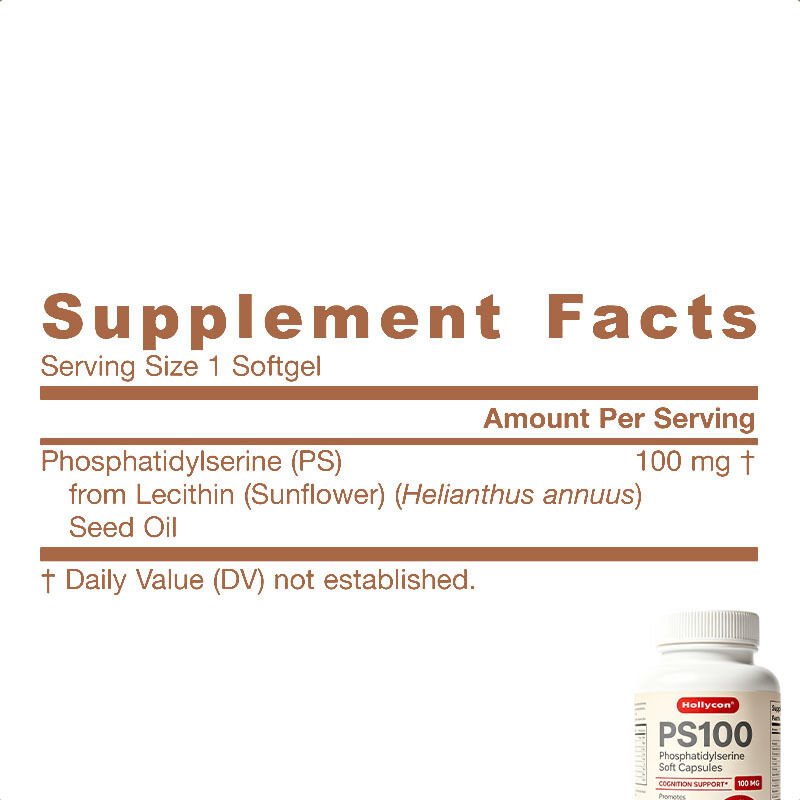 PS100 Phosphatidylserine Soft Capsules with Natural Phospholipid Nutrient Supplement, Customizable Formula and 24 Months Shelf Life
