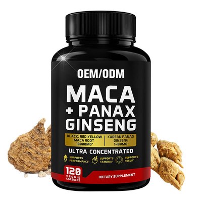 كبسولات باناكس الجينسنغ مخصصة 10000mg مكمل جذر ماكا أسود أحمر أصفر